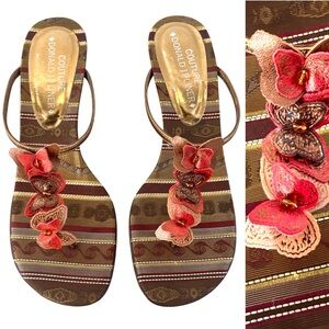 Vtg Y2K Donald J Pliner Couture Butterfly Thong Kitten Heel Sandals 8.5 Fairycor